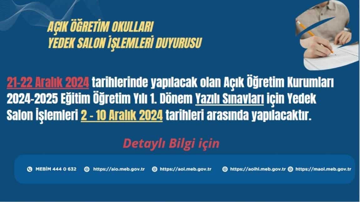 AÇIK ÖĞRETİM OKULLARI YEDEK SALON İŞLEMLERİ